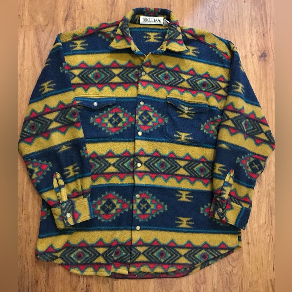 Vintage 90’s Bugle Boy Aztec Jacket Button Up Skate Surf 100% Authentic
